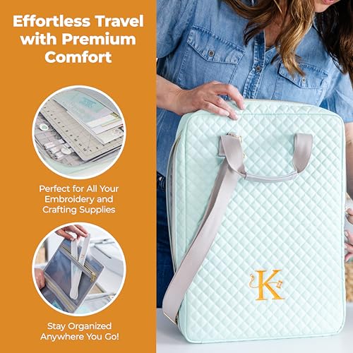 Kimberbell Tool Tote - Embroidery Bag for Quilting Supplies, Embroidery Organizer for Clear Blue Tiles, Orange Pop Rulers, and Sewing Supplies, Chic Craft Travel Bag, Craft Bag for Embroidery - Image 5