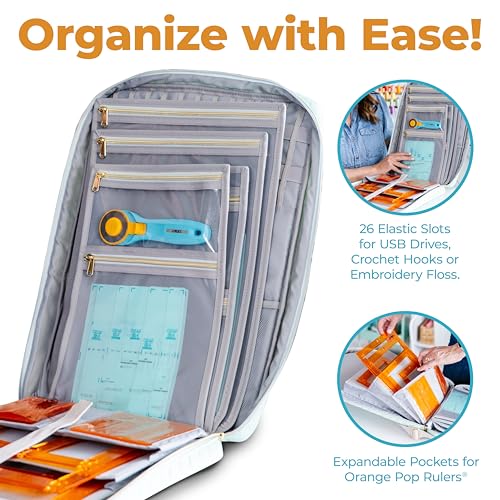 Kimberbell Tool Tote - Embroidery Bag for Quilting Supplies, Embroidery Organizer for Clear Blue Tiles, Orange Pop Rulers, and Sewing Supplies, Chic Craft Travel Bag, Craft Bag for Embroidery - Image 3