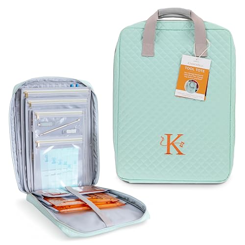 Kimberbell Tool Tote - Embroidery Bag for Quilting Supplies, Embroidery Organizer for Clear Blue Tiles, Orange Pop Rulers, and Sewing Supplies, Chic Craft Travel Bag, Craft Bag for Embroidery - Image 1