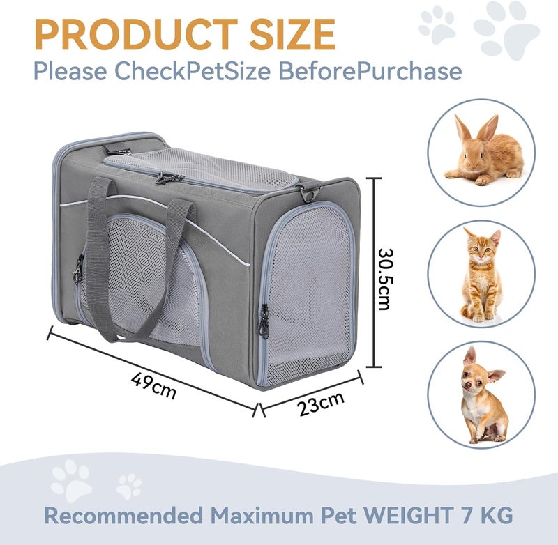 Petsfit Airline Approved Dog Carrier, Two-Way Placement on Plane for Cats and Small Dogs, Soft Cat Carrier,Collasible & Portable Design Grey, 48.5L x 23.5W x 30H cm - Image 5