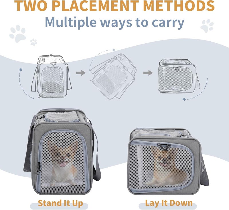 Petsfit Airline Approved Dog Carrier, Two-Way Placement on Plane for Cats and Small Dogs, Soft Cat Carrier,Collasible & Portable Design Grey, 48.5L x 23.5W x 30H cm - Image 2