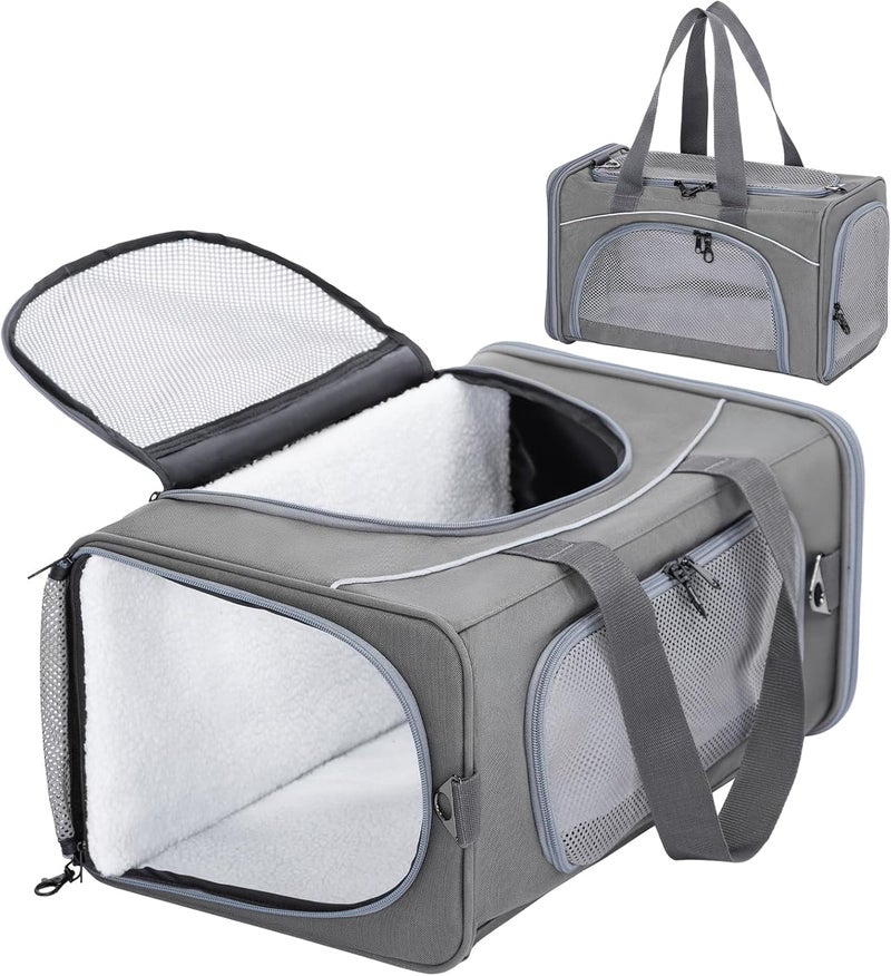 Petsfit Airline Approved Dog Carrier, Two-Way Placement on Plane for Cats and Small Dogs, Soft Cat Carrier,Collasible & Portable Design Grey, 48.5L x 23.5W x 30H cm - Image 1