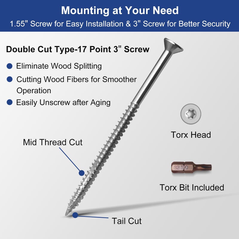 Mosecyou Extended Strike Plate 2-1/4"" X 2-1/4""  Heavy Duty Version With Reinforced Torx/Star Screws & Bit  Door Latch Extender Lip Striker  Interior Exterior Door Reinforcement(Brushed Nickel  1 Pack) - Image 4