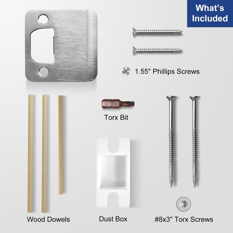 Mosecyou Extended Strike Plate 2-1/4"" X 2-1/4""  Heavy Duty Version With Reinforced Torx/Star Screws & Bit  Door Latch Extender Lip Striker  Interior Exterior Door Reinforcement(Brushed Nickel  1 Pack) - Image 3
