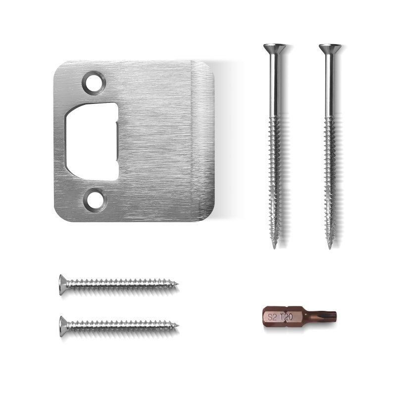 Mosecyou Extended Strike Plate 2-1/4"" X 2-1/4""  Heavy Duty Version With Reinforced Torx/Star Screws & Bit  Door Latch Extender Lip Striker  Interior Exterior Door Reinforcement(Brushed Nickel  1 Pack) - Image 1