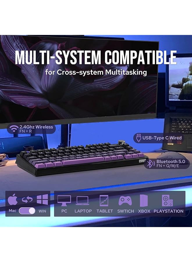 ابوماكر لوحة مفاتيح ألعاب لاسلكية He75 Mag مع مفتاح تأثير هول ووحدة مقبض قابلة للتغيير، سريعة ومغناطيسية مع مشغل قابل للتعديل 2.4 جيجاهرتز/بلوتوث، إضاءة خلفية RGB (أسود وأرجواني) - Image 3