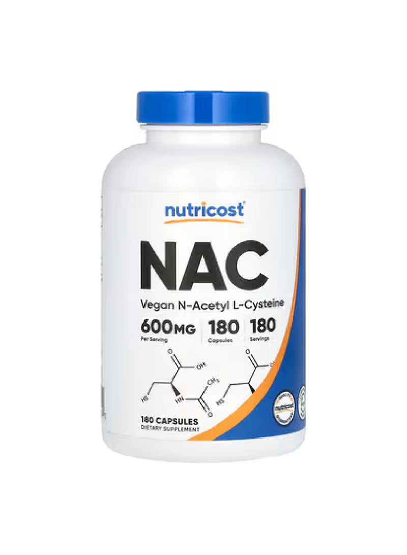 Nutricost NAC, Vegan N-Acetyl L-Cysteine, 600 mg, 180 Capsules