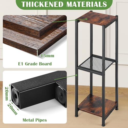 Dipion Extra Tall Plant Stand Indoor,40 Inch Plant Stands,3 Tier Metal Plant Stand with Heavy Duty Wood and Metal Mesh Shelf,Rustic Brown and Black - Image 2