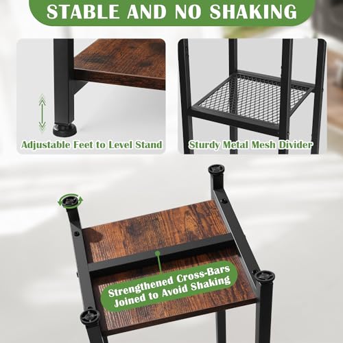 Dipion Extra Tall Plant Stand Indoor,40 Inch Plant Stands,3 Tier Metal Plant Stand with Heavy Duty Wood and Metal Mesh Shelf,Rustic Brown and Black - Image 3
