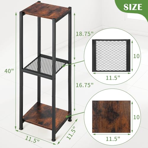 Dipion Extra Tall Plant Stand Indoor,40 Inch Plant Stands,3 Tier Metal Plant Stand with Heavy Duty Wood and Metal Mesh Shelf,Rustic Brown and Black - Image 5
