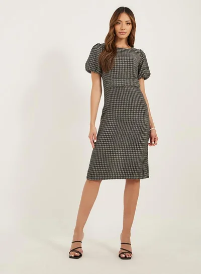 Styli Tweed Puff Sleeve Dress