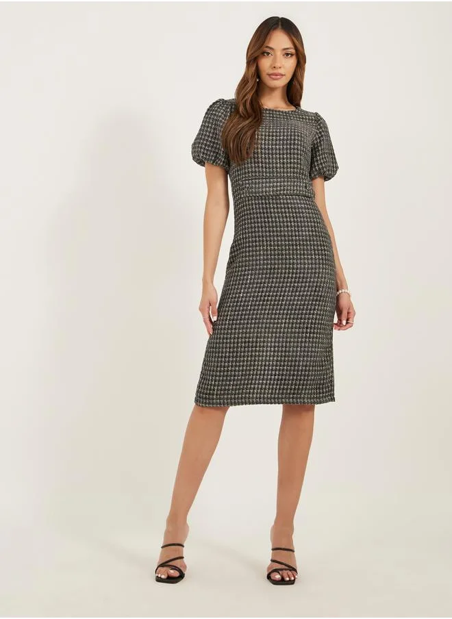 Styli Tweed Puff Sleeves Sheath Knee-Length Dress