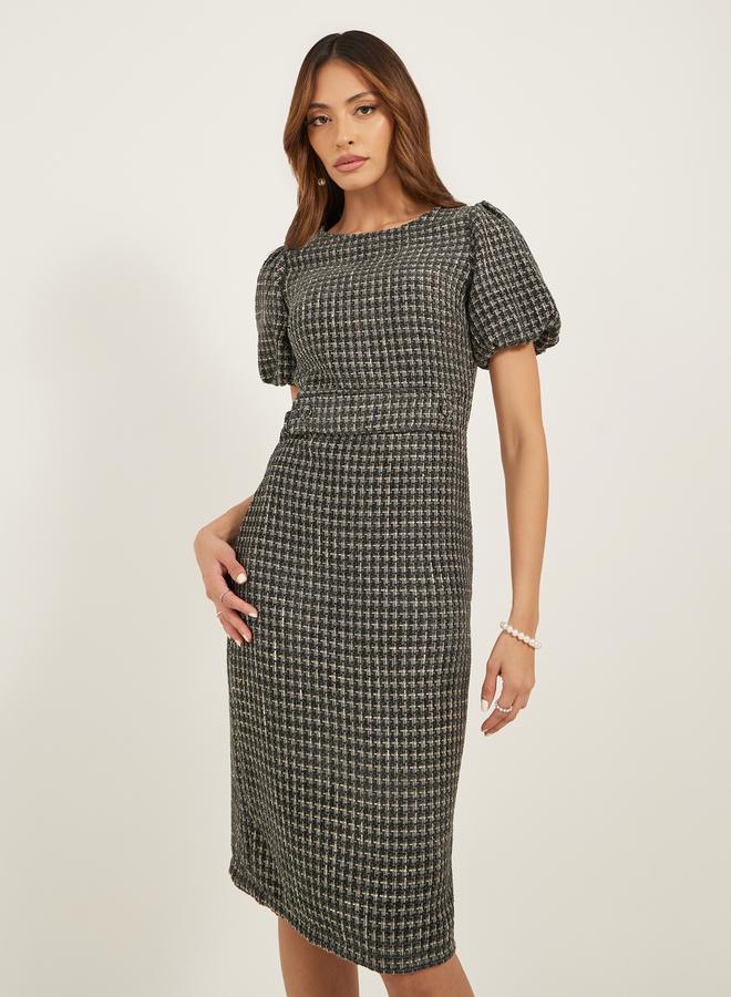 Styli Tweed Puff Sleeve Dress - Image 3