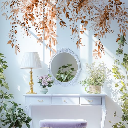 VePret Orange Plants Leaves Wall Decals Peel and Stick, Large Floral Flowers Vinyl Wall Stickers, Removable Vine Home Decor Art for Bedroom Living Room Classroom Office - Image 1