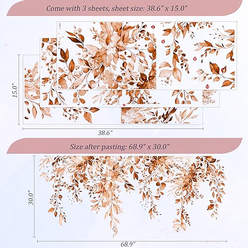 VePret Orange Plants Leaves Wall Decals Peel and Stick, Large Floral Flowers Vinyl Wall Stickers, Removable Vine Home Decor Art for Bedroom Living Room Classroom Office - Image 2