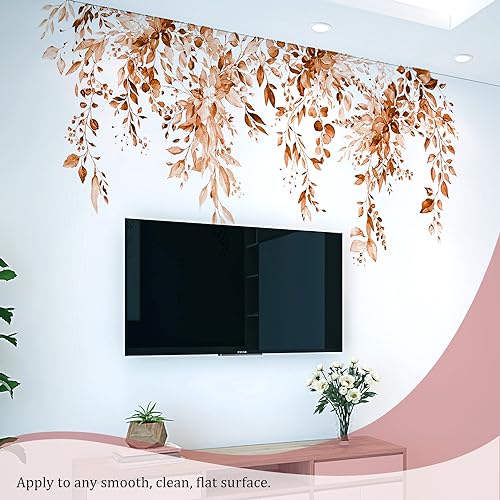 VePret Orange Plants Leaves Wall Decals Peel and Stick, Large Floral Flowers Vinyl Wall Stickers, Removable Vine Home Decor Art for Bedroom Living Room Classroom Office - Image 5