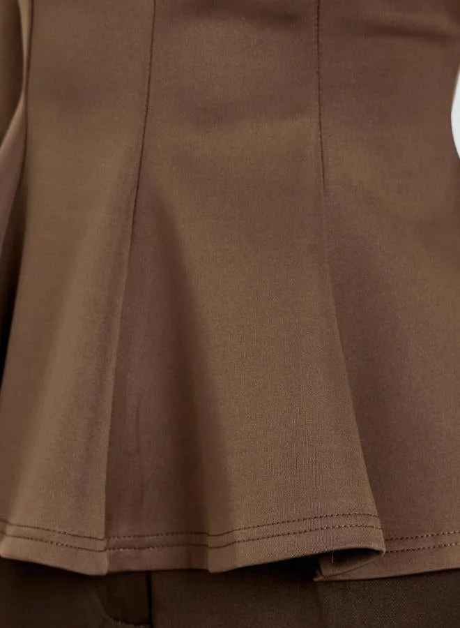 Styli Brown Brown Wide Straps Pleated Peplum Top for Women | Best Price UAE