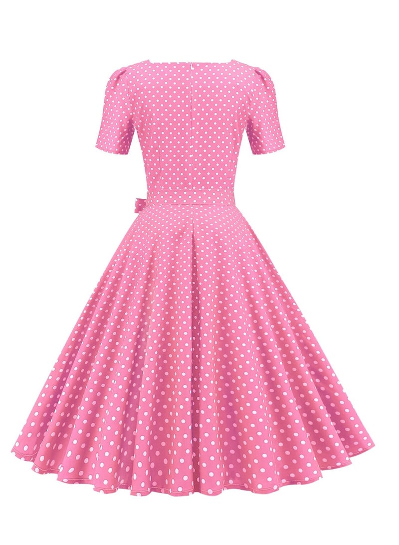 Loquat Wave Dot Print Waist Wrap Dress Pink  - Image 2
