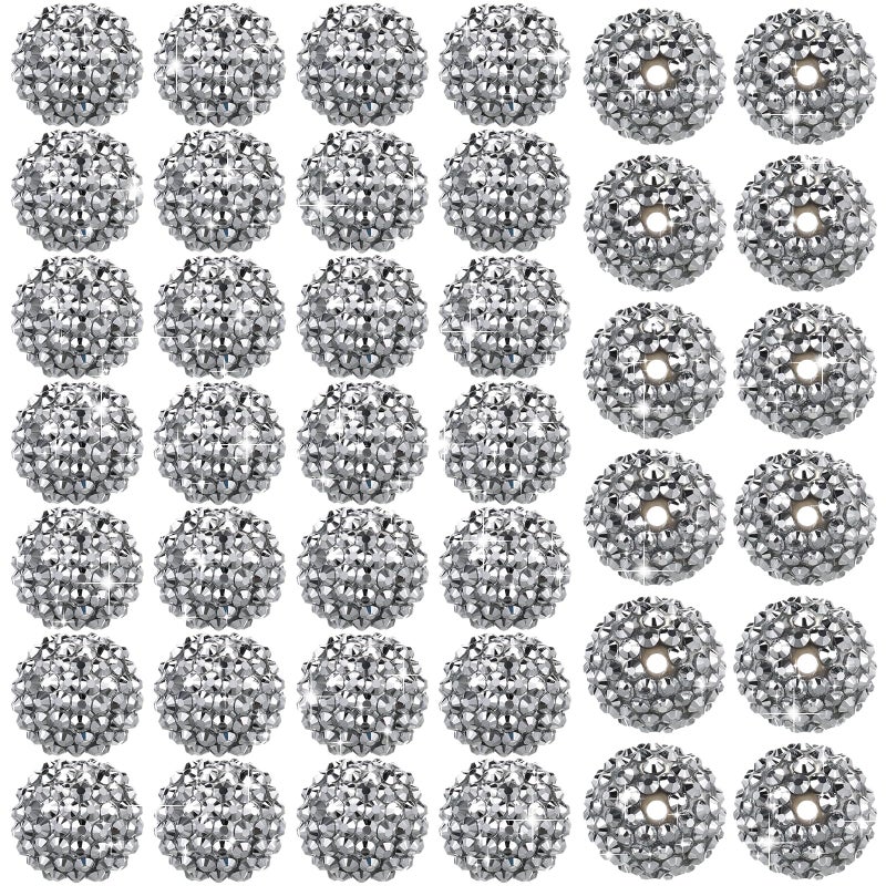 Loetere 40 Pcs 20 Mm Rhinestone Beads Bulk Crystal Round Disco Ball Chunky Bubblegum Beads For Pens Bracelets Charms Craft European Style Jewelry Making Supplies Christmas(Silver) - Image 1