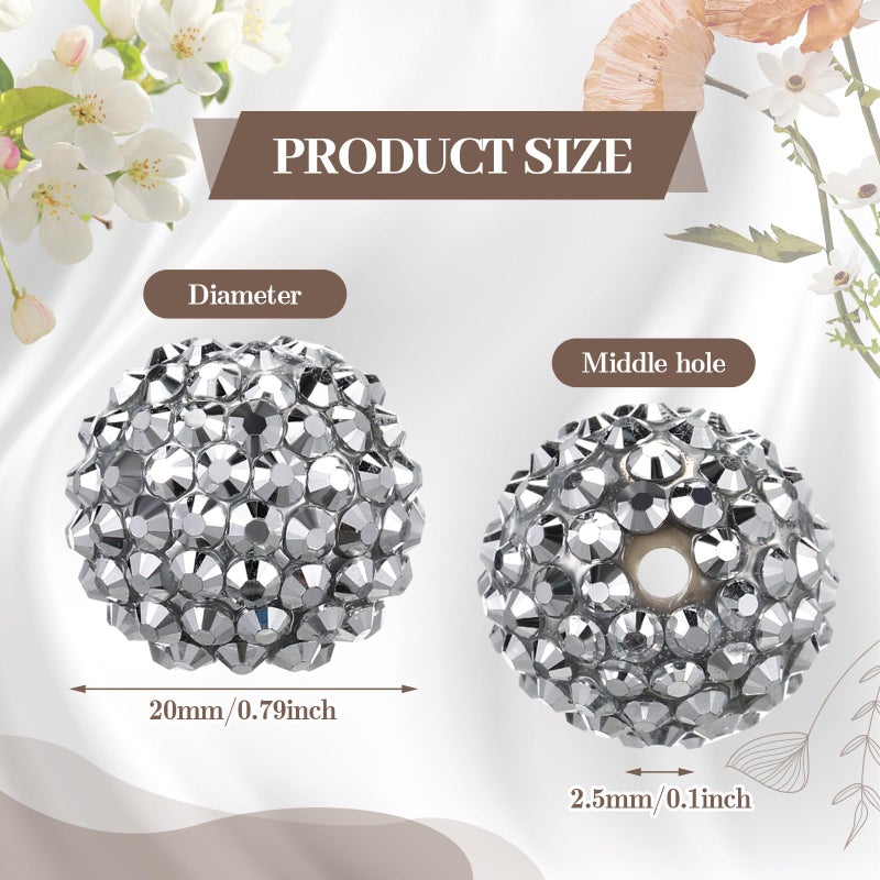 Loetere 40 Pcs 20 Mm Rhinestone Beads Bulk Crystal Round Disco Ball Chunky Bubblegum Beads For Pens Bracelets Charms Craft European Style Jewelry Making Supplies Christmas(Silver) - Image 2