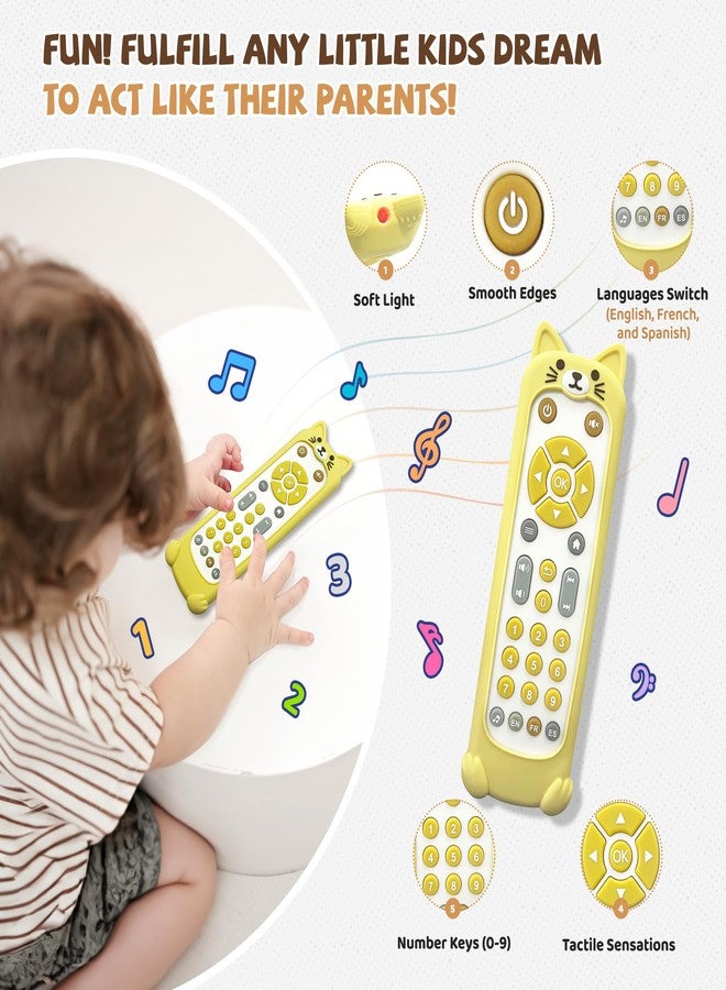 FLAMDYNO Baby Remote Control Toy with Cat Silicone Teether Cover​​ - 3 Language Learning Toy (English/Spanish/French), 50+ Musical Sounds & Lights, Interactive Educational Gift for 6-18 Month Olds. - Image 2