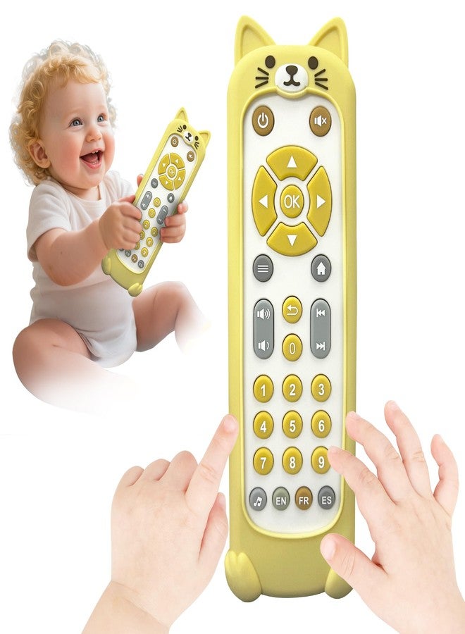 FLAMDYNO Baby Remote Control Toy with Cat Silicone Teether Cover​​ - 3 Language Learning Toy (English/Spanish/French), 50+ Musical Sounds & Lights, Interactive Educational Gift for 6-18 Month Olds. - Image 1