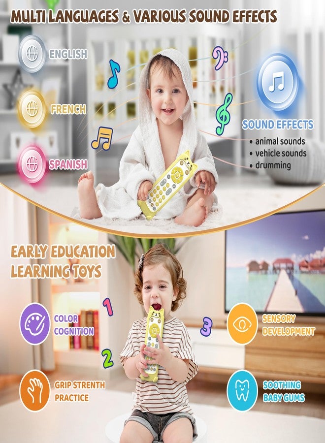 FLAMDYNO Baby Remote Control Toy with Cat Silicone Teether Cover​​ - 3 Language Learning Toy (English/Spanish/French), 50+ Musical Sounds & Lights, Interactive Educational Gift for 6-18 Month Olds. - Image 5