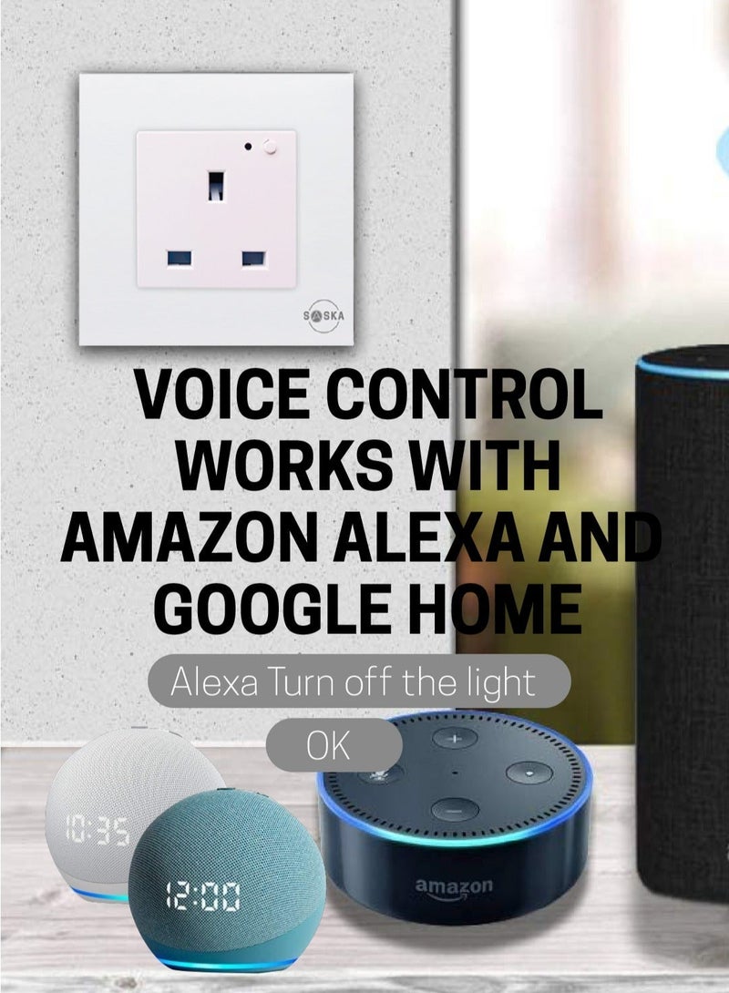 SASKA Smart WiFi Wall Socket Glass Panel Outlet Remotely Controlled Works with Voice Assistant | No Hub Required - Image 3