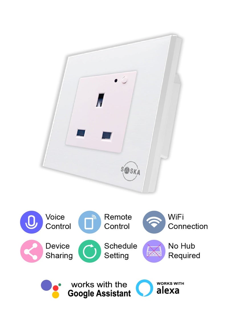 SASKA Smart WiFi Wall Socket Glass Panel Outlet Remotely Controlled Works with Voice Assistant | No Hub Required - Image 1