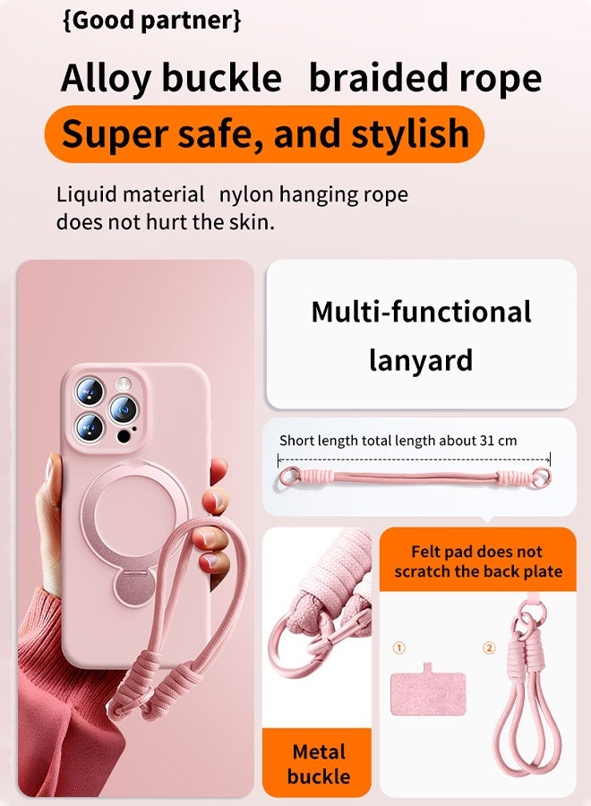 Liquid Silicone Case for iPhone 15 Pro Max Compatible with MagSafe, with Lanyard Wrist Strap Cute Girly Slim Design Grippy Shock Proof Heavy-Duty Protection Soft Phone Cover 6.7” for Women Girls, Pink - Image 4