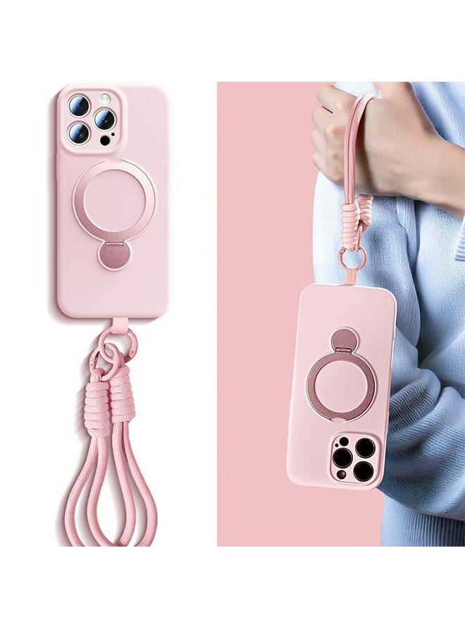 Liquid Silicone Case for iPhone 15 Pro Max Compatible with MagSafe, with Lanyard Wrist Strap Cute Girly Slim Design Grippy Shock Proof Heavy-Duty Protection Soft Phone Cover 6.7” for Women Girls, Pink - Image 1