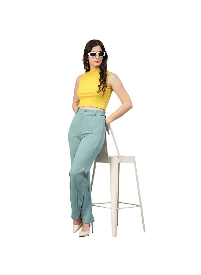 Kotty KOTTY Women Polyester Blend Green Solid Trousers(Light moss green,28)  - Image 5
