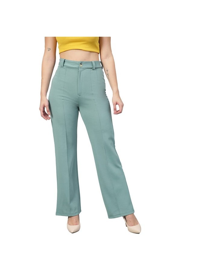 Kotty KOTTY Women Polyester Blend Green Solid Trousers(Light moss green,28)  - Image 1