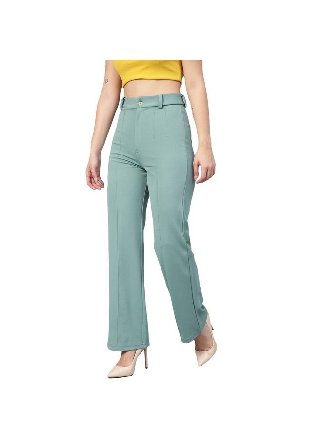 Kotty KOTTY Women Polyester Blend Green Solid Trousers(Light moss green,28)  - Image 2