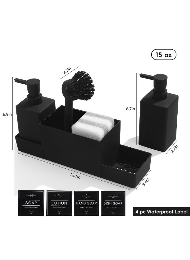 kunshao Kitchen Soap Dispenser with Sponge Holder Set for Sink, Matte Black No Rust ABS Resin with Drain Holes and Non Slip 450ml, for Cutlery and Toothbrush Organizer - Image 3