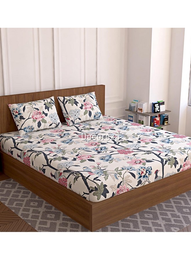 DECOREZA Soft Cotton Feel All Around Deep Pocket Fitted Bedsheets King Size, Premium Elastic Fitted Bedsheets King Size for Double Bed with 2 Pillow Covers, Size- 78" x 72" (Greyish Teal) - Image 1