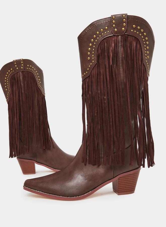 Styli Brown Fringe Cowboy Boots - Image 4