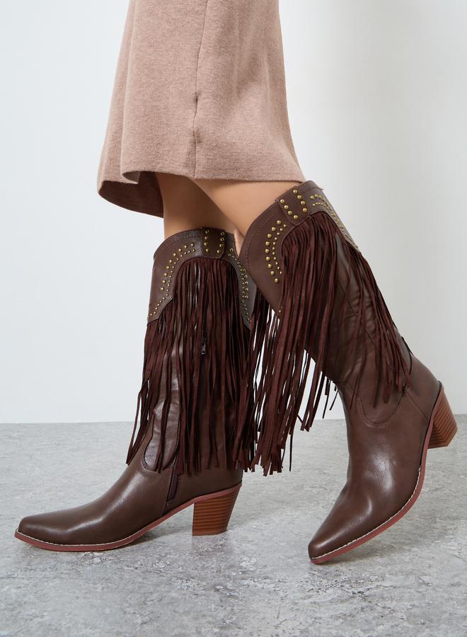 Styli Brown Fringe Cowboy Boots - Image 2
