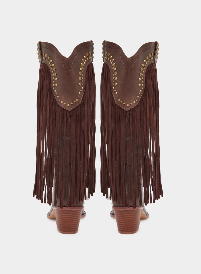 Styli Brown Fringe Cowboy Boots - Image 5
