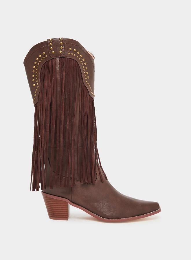 Styli Brown Fringe Cowboy Boots - Image 1