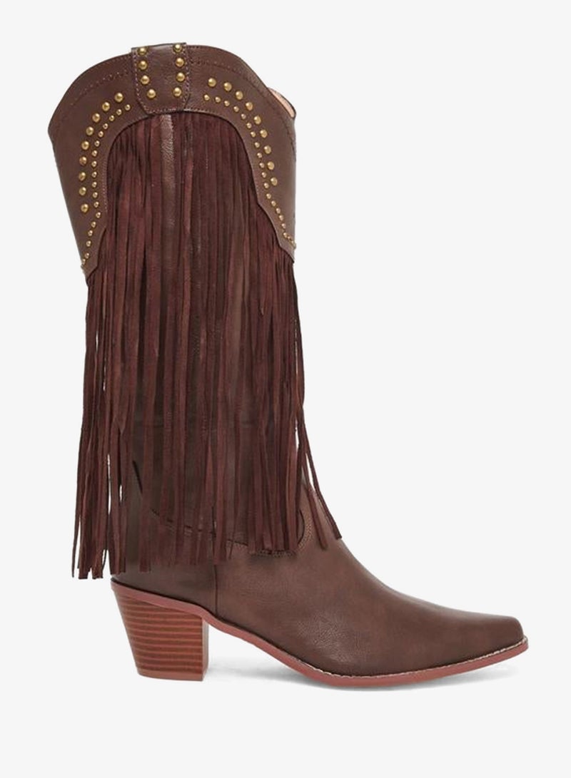 Styli Brown Fringe Cowboy Boots - Image 1