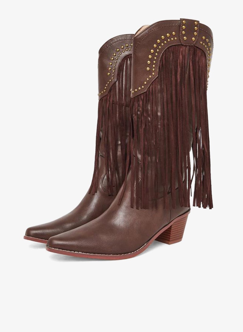 Styli Brown Fringe Cowboy Boots - Image 3