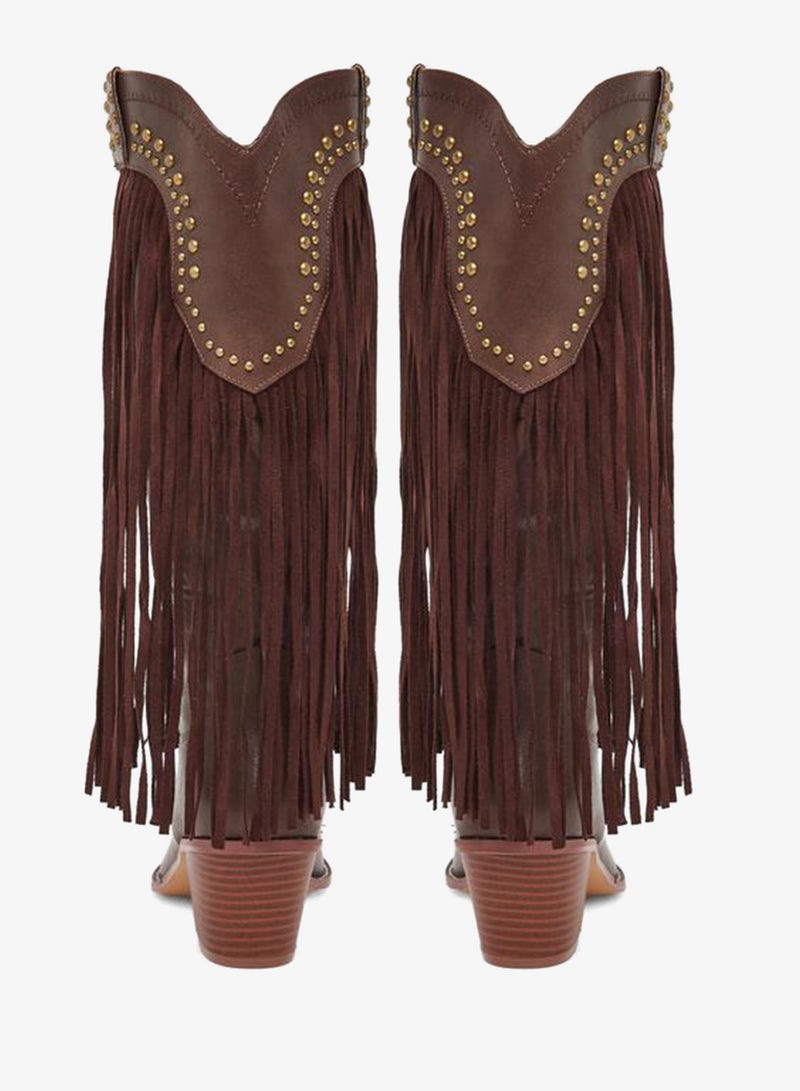 Styli Brown Fringe Cowboy Boots - Image 5