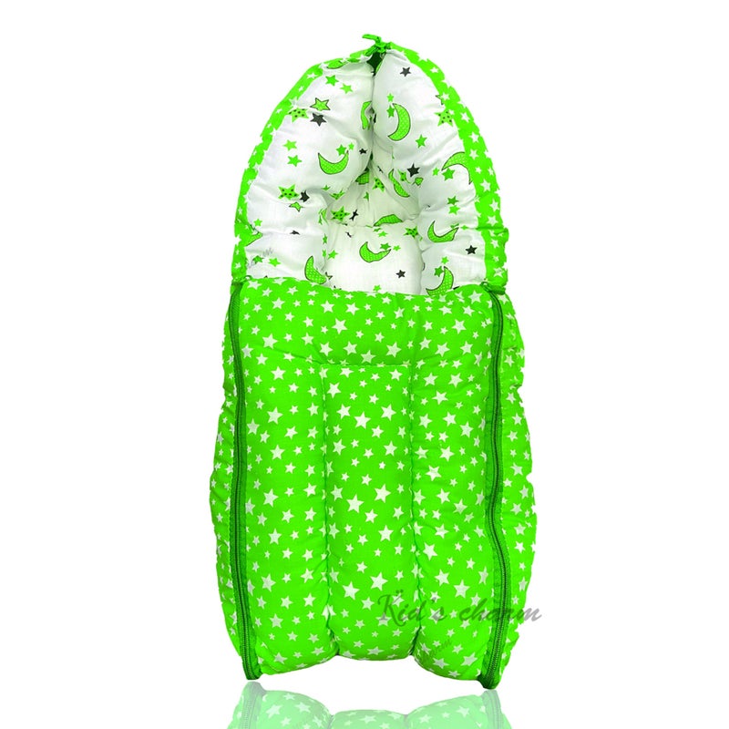 Infans Mini Star Moon Mega 3 in 1 Baby's Cotton Bed Cum Carry Bed Printed Baby Sleeping Bag-Baby Bed-Infant Portable for Unisex Easily Portable, Light Weight Carry for New Born 4-8 Months Old(Green) - Image 1