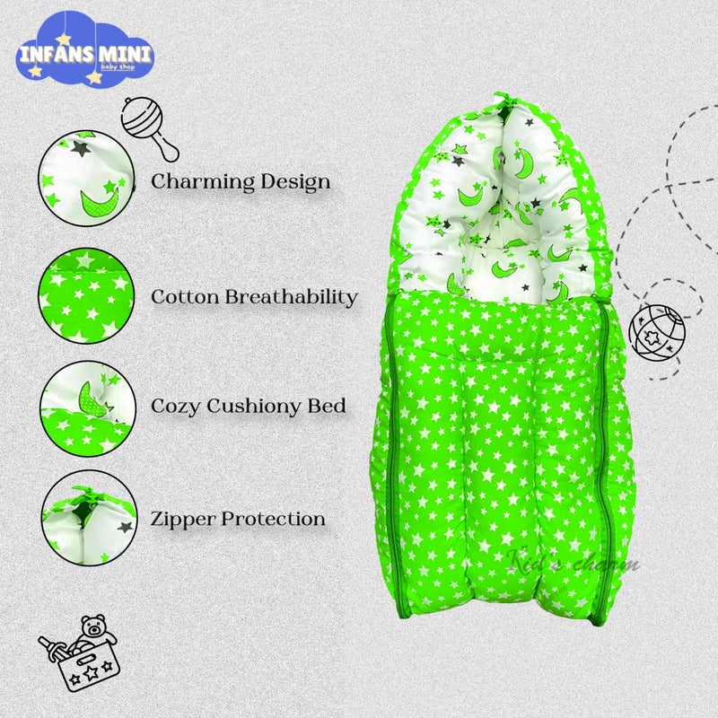 Infans Mini Star Moon Mega 3 in 1 Baby's Cotton Bed Cum Carry Bed Printed Baby Sleeping Bag-Baby Bed-Infant Portable for Unisex Easily Portable, Light Weight Carry for New Born 4-8 Months Old(Green) - Image 4
