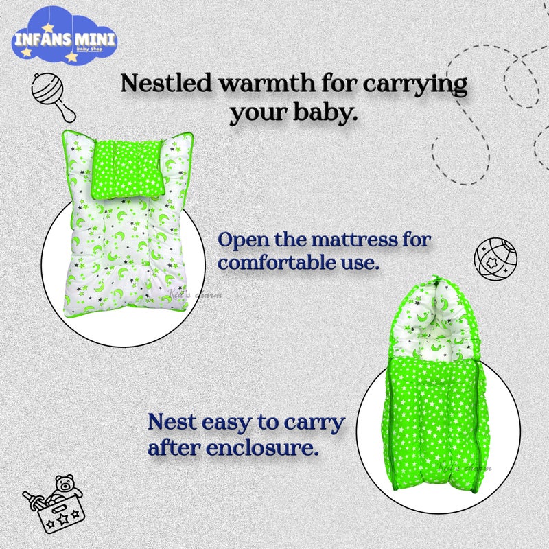 Infans Mini Star Moon Mega 3 in 1 Baby's Cotton Bed Cum Carry Bed Printed Baby Sleeping Bag-Baby Bed-Infant Portable for Unisex Easily Portable, Light Weight Carry for New Born 4-8 Months Old(Green) - Image 3