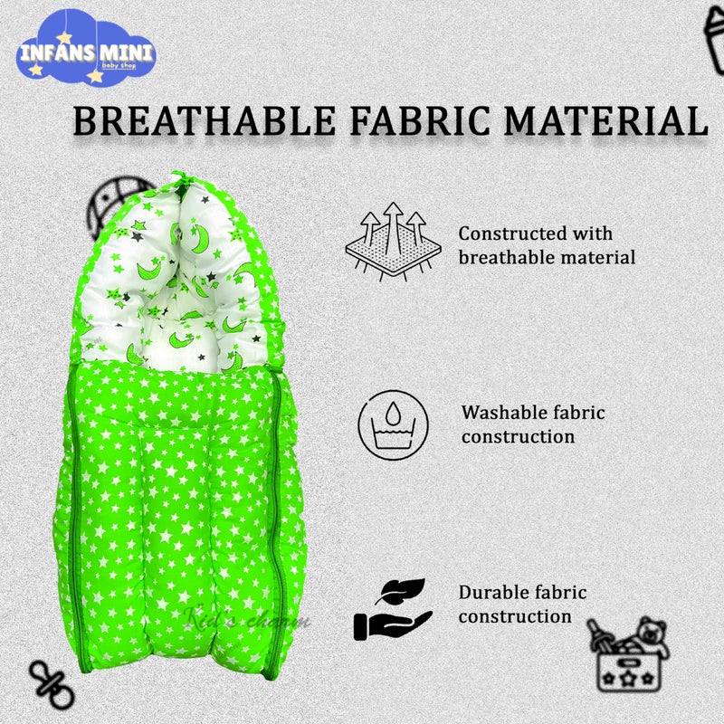Infans Mini Star Moon Mega 3 in 1 Baby's Cotton Bed Cum Carry Bed Printed Baby Sleeping Bag-Baby Bed-Infant Portable for Unisex Easily Portable, Light Weight Carry for New Born 4-8 Months Old(Green) - Image 5