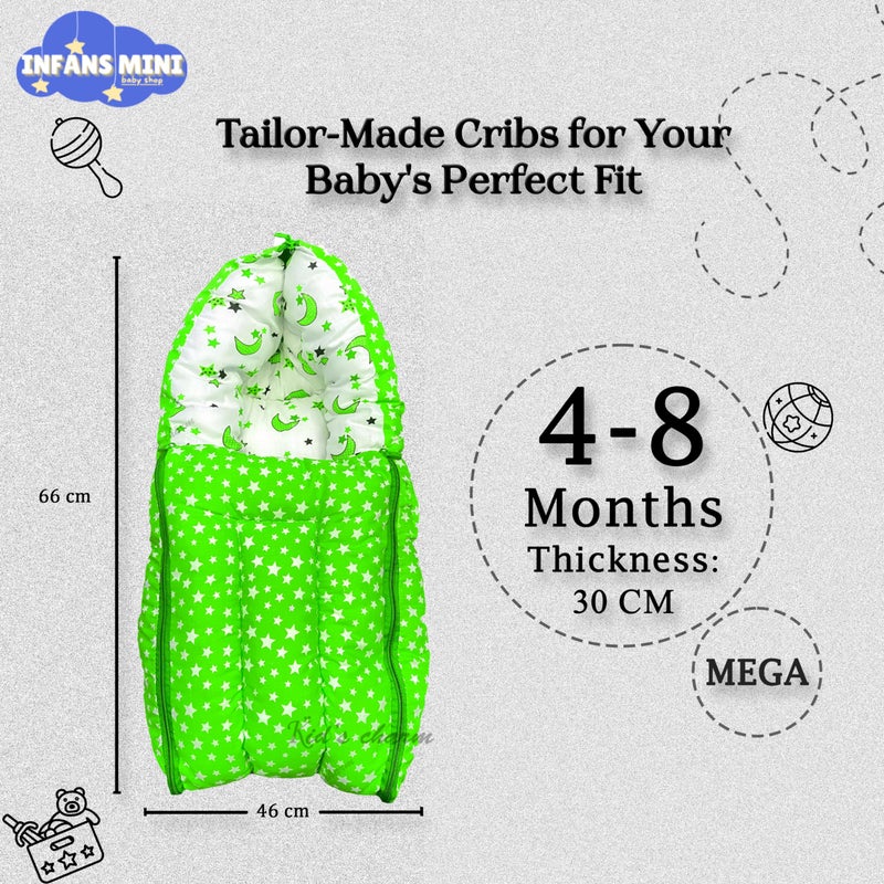 Infans Mini Star Moon Mega 3 in 1 Baby's Cotton Bed Cum Carry Bed Printed Baby Sleeping Bag-Baby Bed-Infant Portable for Unisex Easily Portable, Light Weight Carry for New Born 4-8 Months Old(Green) - Image 2