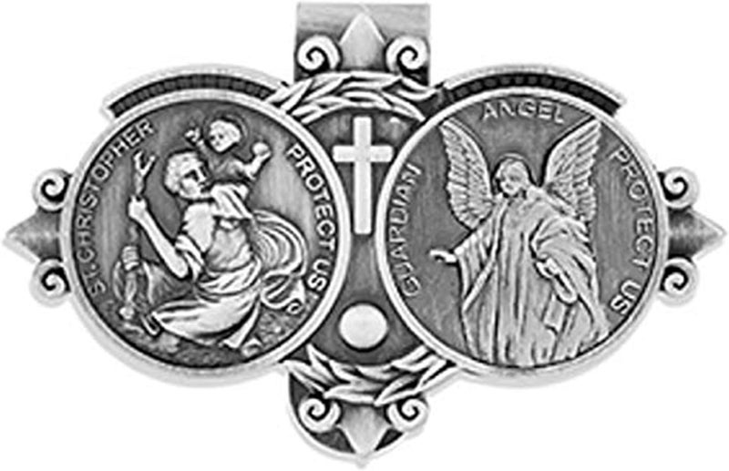 VENERARE Catholic Visor Clip | St. Christopher and Guardian Angel Protection | Traditional Design - Image 1