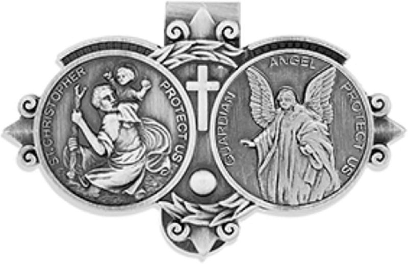 VENERARE Catholic Visor Clip | St. Christopher and Guardian Angel Protection | Traditional Design - Image 4